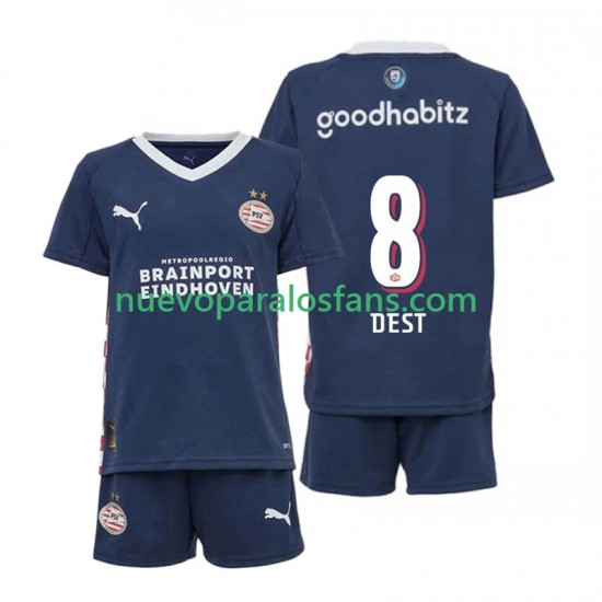 Camiseta de Fútbol PSV Eindhoven Sergino Dest 8 Niño Exterior 2025-2026 Manga Corta
