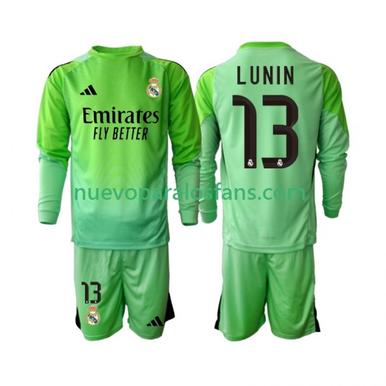 Camiseta de Fútbol Real Madrid Andriy Lunin 13 Portero Niño Exterior 2025-2026 Manga Larga