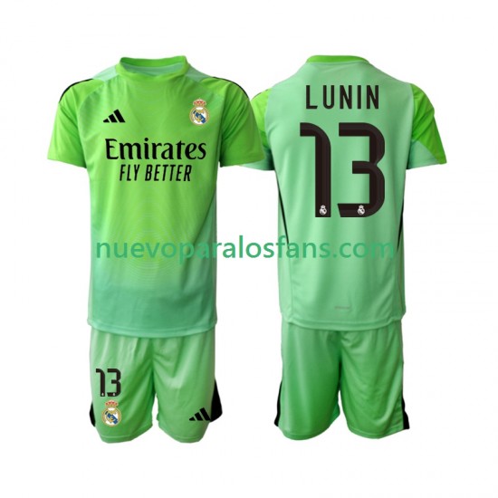 Camiseta de Fútbol Real Madrid Andriy Lunin 13 Portero Niño Exterior 2025-2026 Manga Corta