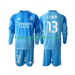 Camiseta de Fútbol Real Madrid Andriy Lunin 13 Portero Niño Casa 2025-2026 Manga Larga
