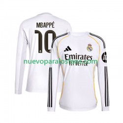 Camiseta de Fútbol Real Madrid Mbappé Kylian 10 Hombre Casa 2025-2026 Manga Larga