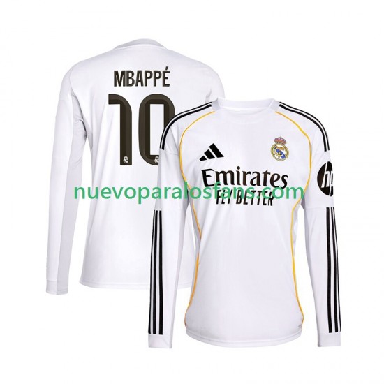 Camiseta de Fútbol Real Madrid Mbappé Kylian 10 Hombre Casa 2025-2026 Manga Larga