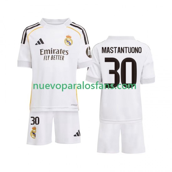 Camiseta de Fútbol Real Madrid Mastantuono 30 Niño Casa 2025-2026 Manga Corta