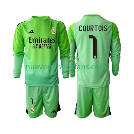 Camiseta de Fútbol Real Madrid Thibaut Courtois 1 Niño Exterior 2025-2026 Manga Larga