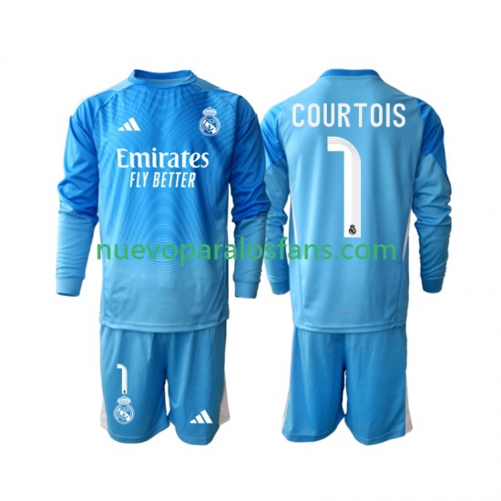Camiseta de Fútbol Real Madrid Thibaut Courtois 1 Niño Casa 2025-2026 Manga Larga
