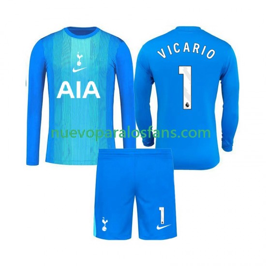 Camiseta de Fútbol Tottenham Hotspur Guglielmo Vicario 1 Portero Niño Exterior 2025-2026 Manga Larga