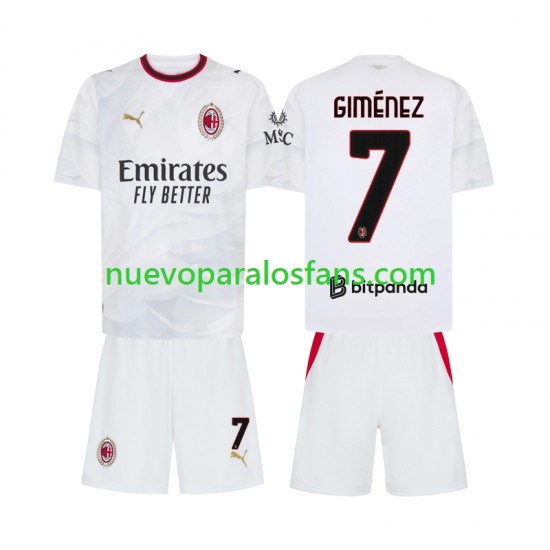amiseta de Fútbol AC Milan Gimenez 7 Niño Exterior 2026-2027 Manga Corta