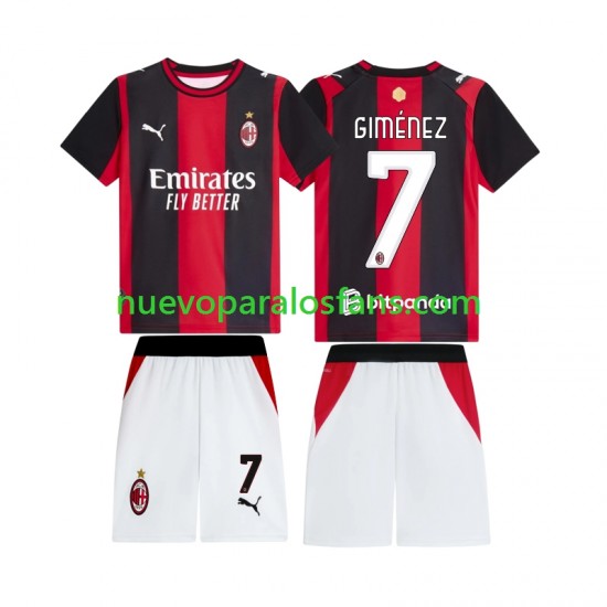 Camiseta de Fútbol AC Milan Gimenez 7 Niño Casa 2026-2027 Manga Corta