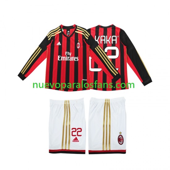 Camiseta de Fútbol AC Milan Kaka 22 2013 2014 Retro Niño Casa Manga Larga