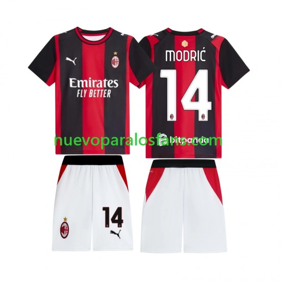 Camiseta de Fútbol AC Milan Modrić Luka 14 Niño Casa 2026-2027 Manga Corta