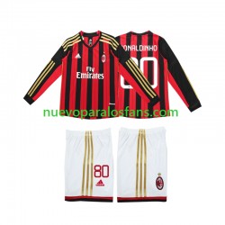 Camiseta de Fútbol AC Milan RONALDINHO 80 2013 2014 Retro Niño Casa Manga Larga
