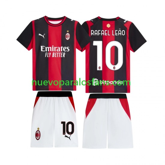 Camiseta de Fútbol AC Milan Rafael Leao 10 Niño Casa 2026-2027 Manga Corta
