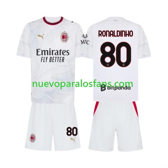 Camiseta de Fútbol AC Milan Ronaldinho 80 Niño Exterior 2026-2027 Manga Corta