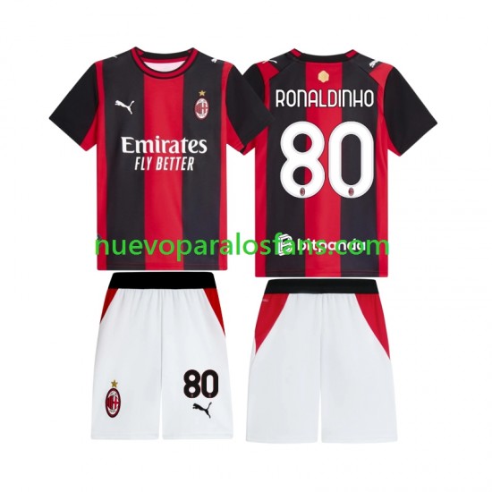 Camiseta de Fútbol AC Milan Ronaldinho 80 Niño Casa 2026-2027 Manga Corta