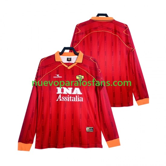 Camiseta de Fútbol AS Roma 2000 Retro Hombre Casa 1999 Manga Larga