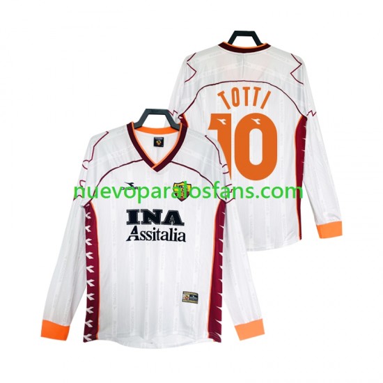 Camiseta de Fútbol AS Roma Totti 10 2000 Retro Hombre Exterior 1999 Manga Larga