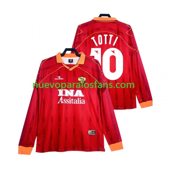 Camiseta de Fútbol AS Roma Totti 10 2000 Retro Hombre Casa 1999 Manga Larga