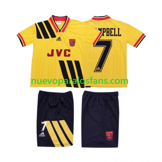 Camiseta de Fútbol Arsenal CAMPBELL 7 1993 Retro Niño Exterior 1994 Manga Corta