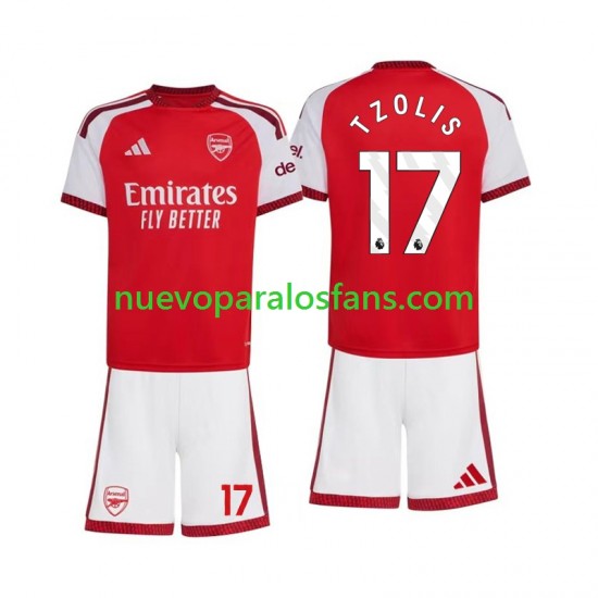 Camiseta de Fútbol Arsenal Christos Tzolis 17 Niño Casa 2026-2027 Manga Corta