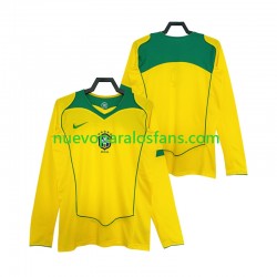 Camiseta de Fútbol Brasil Retro Hombre Casa 2004 Manga Larga