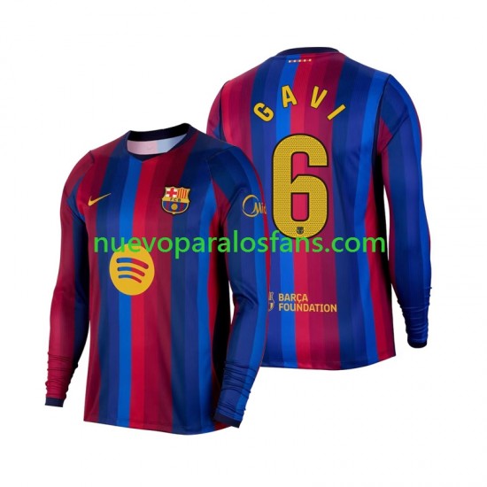 Camiseta de Fútbol FC Barcelona Gavi 6 Hombre Casa 2026-2027 Manga Larga