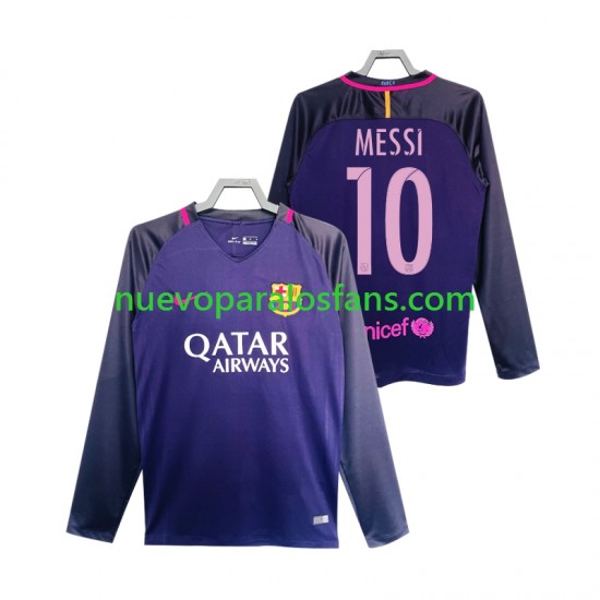 Camiseta de Fútbol FC Barcelona Lionel Messi 10 2016 2017 Retro Hombre Exterior Manga Larga