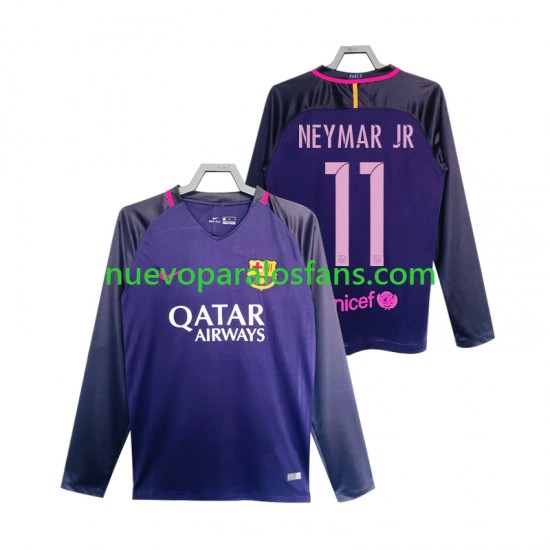 Camiseta de Fútbol FC Barcelona Neymar JR 11 2016 2017 Retro Hombre Exterior Manga Larga