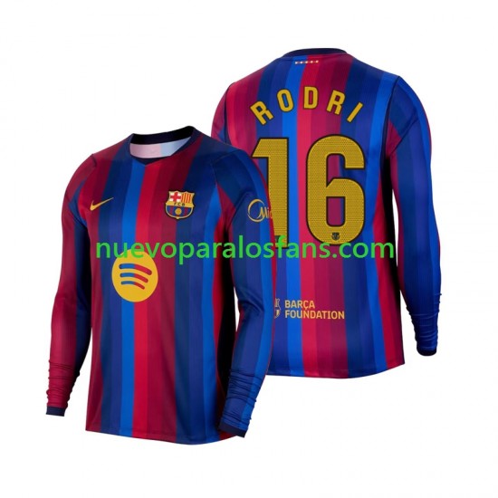 Camiseta de Fútbol FC Barcelona Rodri 16 Hombre Casa 2026-2027 Manga Larga