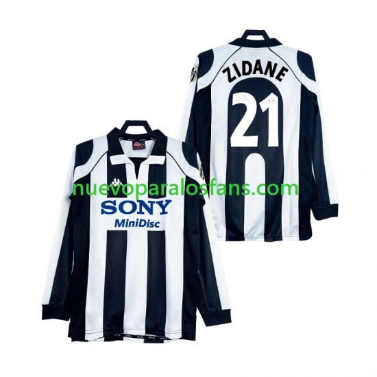 Camiseta de Fútbol Juventus ZIDANE 21 1997 Retro Hombre Casa 1998 Manga Larga