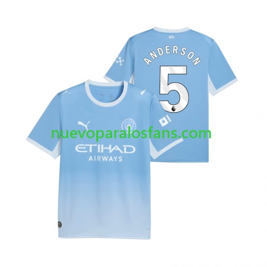 Camiseta de Fútbol Manchester City Elliot Anderson 5 Hombre Casa 2026-2027 Manga Corta