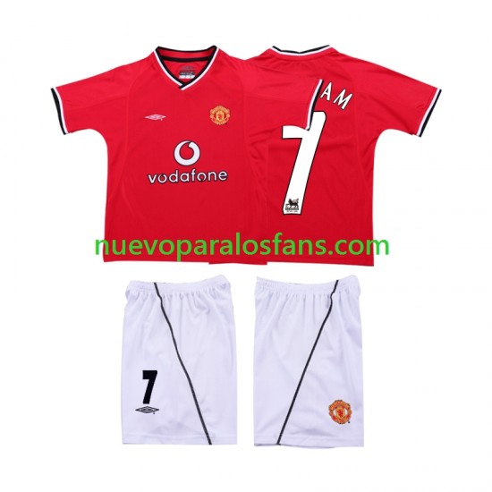 Camiseta de Fútbol Manchester United BECKHAM 7 2000 Retro Niño Casa 2002 Manga Corta
