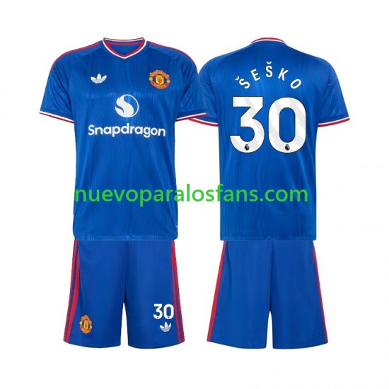 Camiseta de Fútbol Manchester United Benjamin Sesko 30 Niño Exterior 2026-2027 Manga Corta