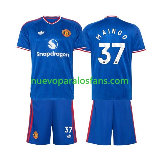 Camiseta de Fútbol Manchester United Kobbie Mainoo 37 Niño Exterior 2026-2027 Manga Corta