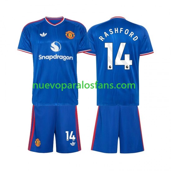 Camiseta de Fútbol Manchester United Marcus Rashford 14 Niño Exterior 2026-2027 Manga Corta