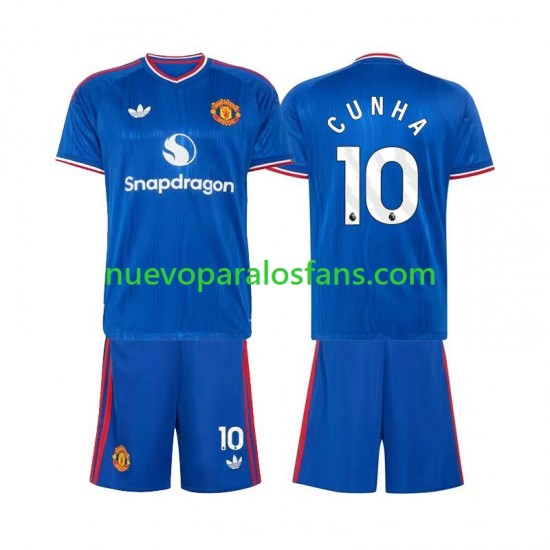 Camiseta de Fútbol Manchester United Matheus Cunha 10 Niño Exterior 2026-2027 Manga Corta