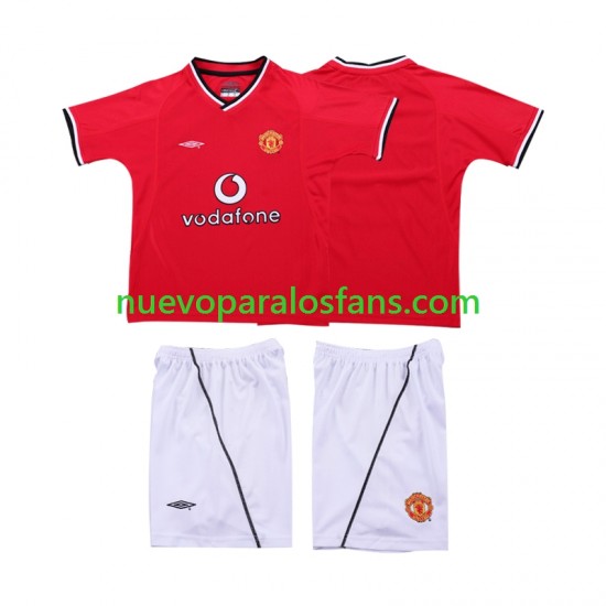 Camiseta de Fútbol Manchester United 2000 Retro Niño Casa 2002 Manga Corta