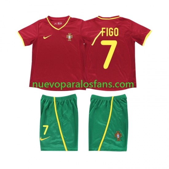 Camiseta de Fútbol Portugal FIGO 7 Retro Niño Casa 2002 Manga Corta