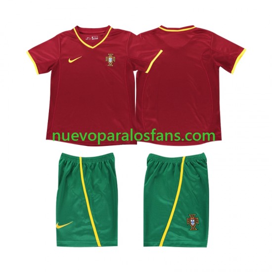 Camiseta de Fútbol Portugal Retro Niño Casa 2002 Manga Corta
