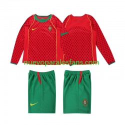 Camiseta de Fútbol Portugal Retro Niño Casa 2004 Manga Larga