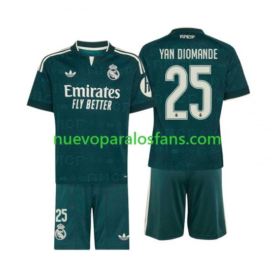 Camiseta de Fútbol Real Madrid Yan Diomande 25 Niño Exterior 2026-2027 Manga Corta