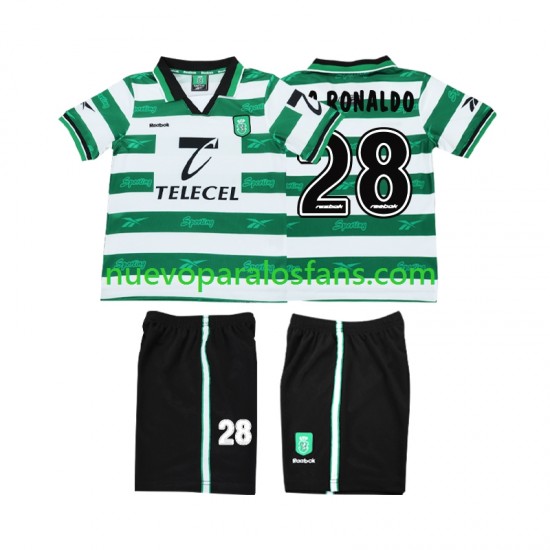 Camiseta de Fútbol Sporting CP Cristiano Ronaldo 28 2000 Retro Niño Casa 1999 Manga Corta