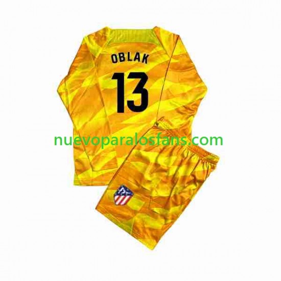 Camiseta de Fútbol Atlético Madrid Jan Oblak 13 Orangecolor Portero Niño 2023-2024 Manga Larga