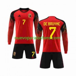 Camiseta de Fútbol Bélgica De Bruyne 7 Niño Casa Copa Mundial 2022 Manga Larga