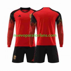 Camiseta de Fútbol Bélgica Niño Casa Copa Mundial 2022 Manga Larga