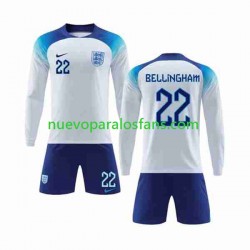 Camiseta de Fútbol Inglaterra Bellingham 22 Niño Casa Copa Mundial 2022 Manga Larga