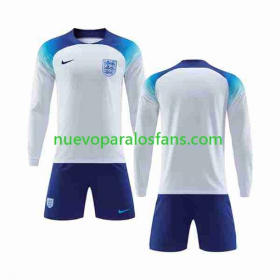 Camiseta de Fútbol Inglaterra Niño Casa Copa Mundial 2022 Manga Larga