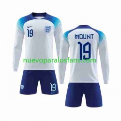 Camiseta de Fútbol Inglaterra Mount 19 Niño Casa Copa Mundial 2022 Manga Larga