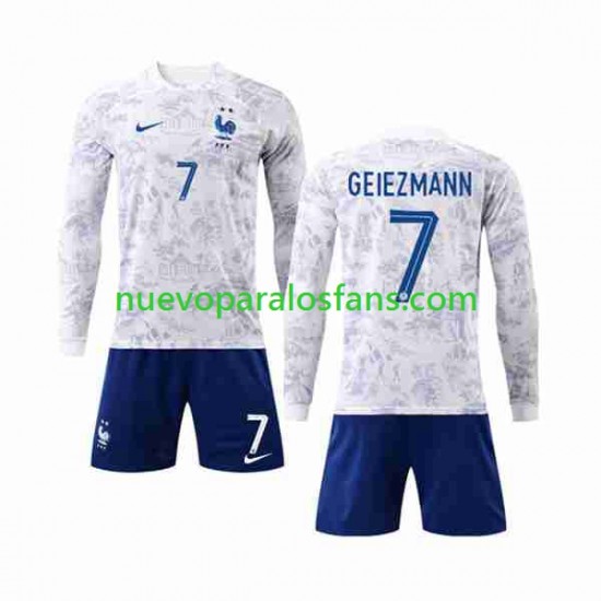 Camiseta de Fútbol Francia Griezmann 7 Niño Exterior Copa Mundial 2022 Manga Larga