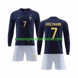 Camiseta de Fútbol Francia Griezmann 7 Niño Casa Copa Mundial 2022 Manga Larga