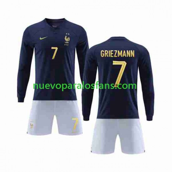 Camiseta de Fútbol Francia Griezmann 7 Niño Casa Copa Mundial 2022 Manga Larga
